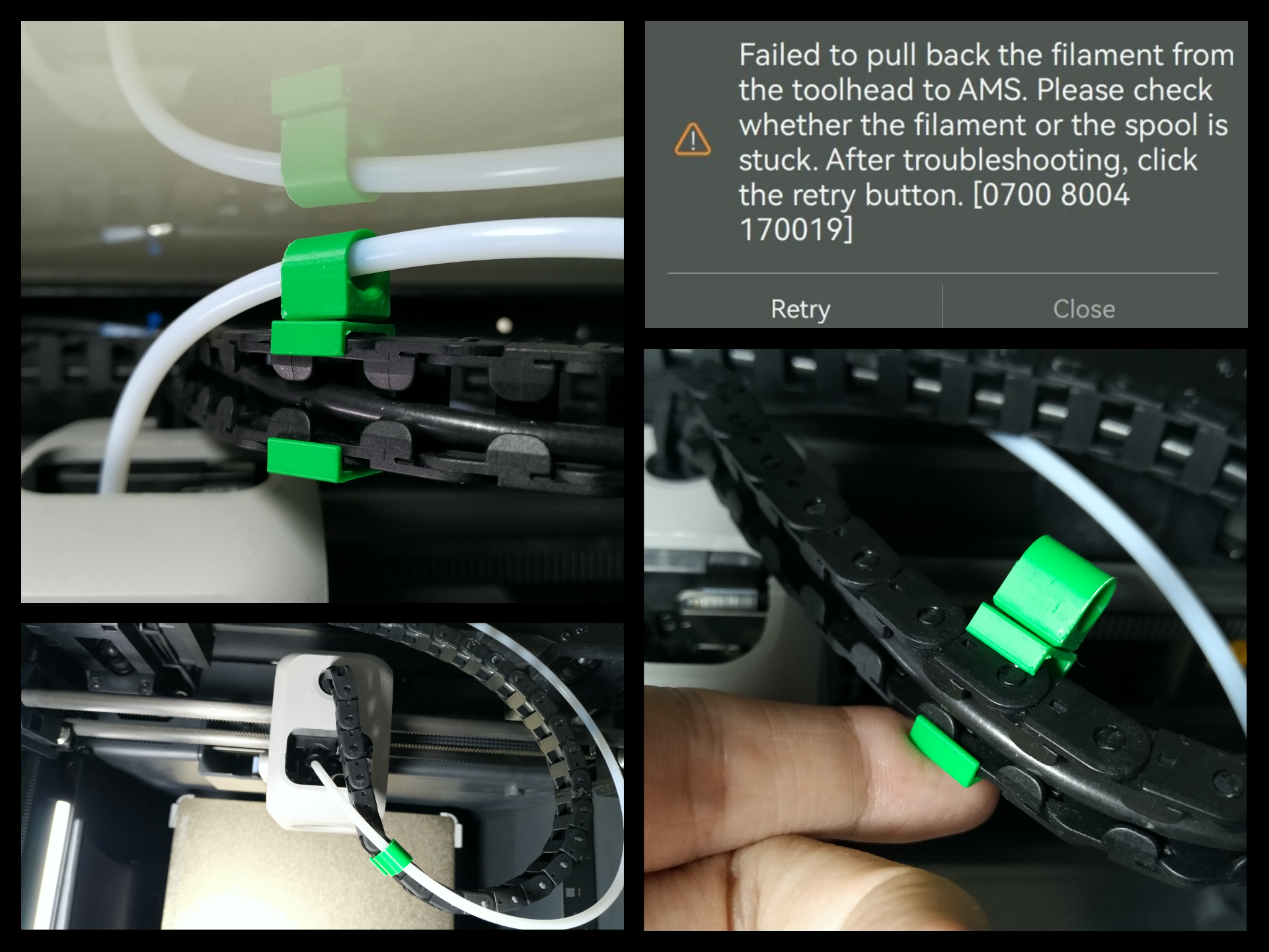 ams décharger réparer ptfe tête d'outil agrafe chaîne clips by chester3d 3d imprimante accessoires erreur coincé charge filament tirer arrière vérifier bobines bobine dépannage retenter bouton 0700 8004 170019 07008004170019 code descarga filamento problème 3D print model - Mito3D