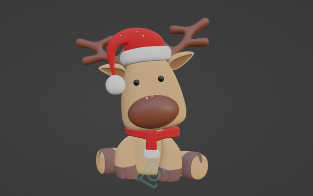 fofa rena papai noel chapéu by cyberjo50 miniaturas animais animal feriado natal estação inverno estilizado 3d print model - Mito3D