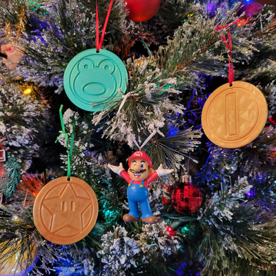 mario münzen ornamente by planpa3d kunst 2d nintendo weihnachten ornamanet baum frosch münze rollenspiel 3d print model - Mito3D