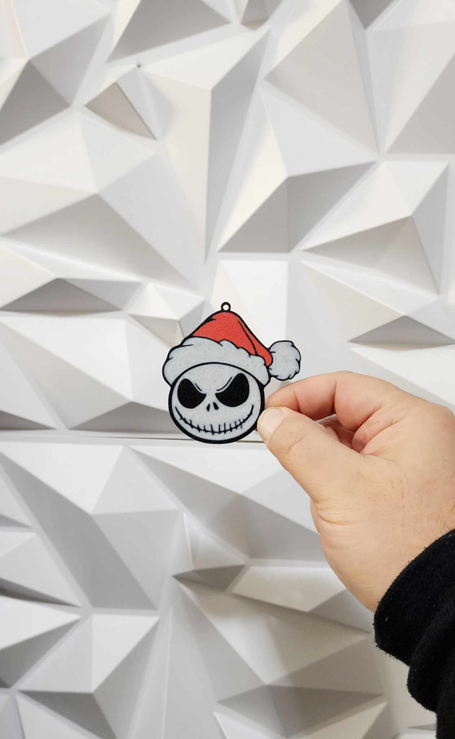 jack skellington ornament or key chain by williams industries household decor skeleton santa hat decoration ornaments is halloween christmas 2023 wall 2d 3d art sign 3D print model - Mito3D