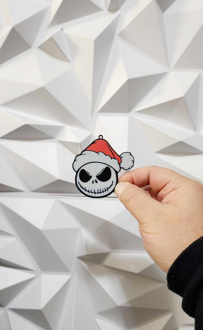 jack skellington ornament or key chain by williams industries household decor skeleton santa hat decoration ornaments is halloween christmas 2023 wall 2d 3d art sign 3d print model - Mito3D