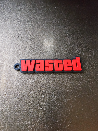 gta wasted keychain by geeklabs art signs & logos gamer player game play grand theft auto logo tag fun geek nerd key console xbox pc playstation 3d print model - Mito3D