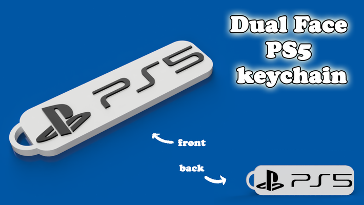 dual face ps5 keychain by forest87 household decor sony playstation 5 keyring console gaming 3d print model - Mito3D