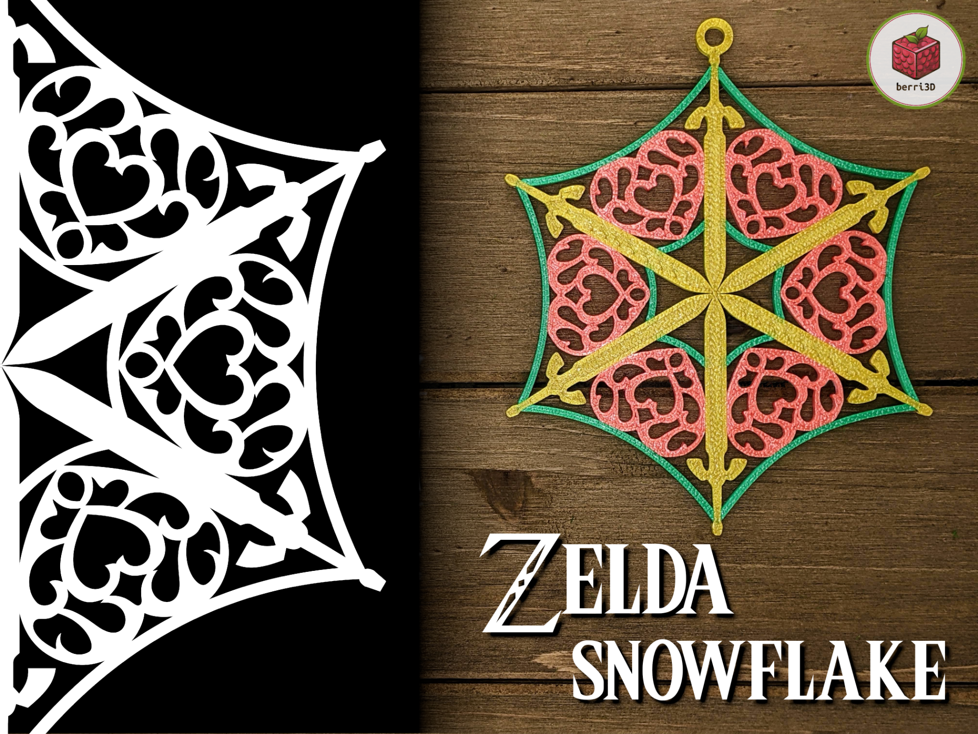 zelda snowflake ornament - heart container by berri3d household festivities triforce christmas legendofzelda 3D print model - Mito3D