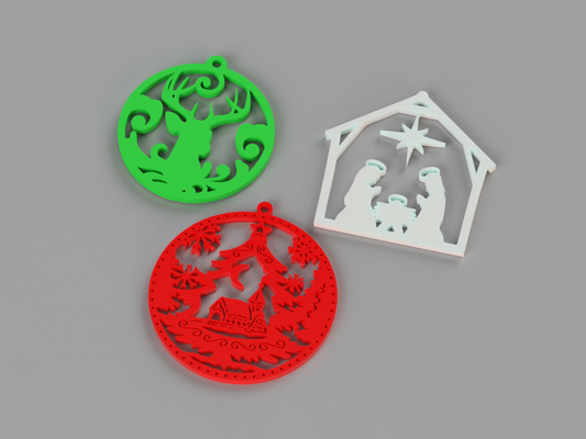 pack 3 pendants - christmas by magic studio 3d household festivities 2023 ams color pendant multicolor kid tree decor decoration 3d print model - Mito3D