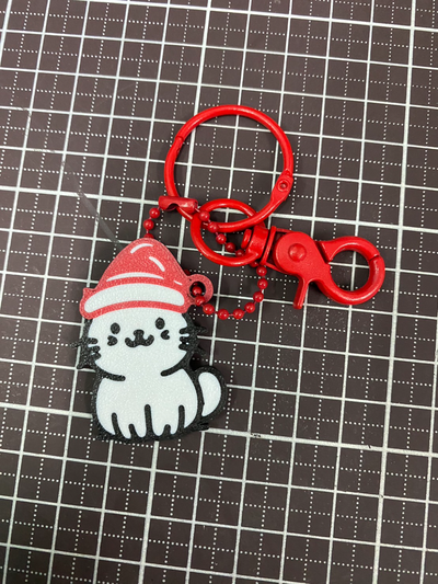 3 christmas cat key chain by bob so cool art models funny cute santa hat 3d print model - Mito3D
