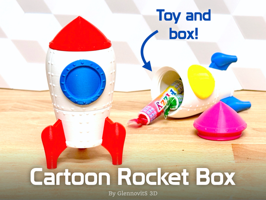karikatür roket kutu oyuncak hediye kutusu by glennovitler 3d oyuncaklar oyunlar gemisi uzay uzay astronot evren tombul şirin kawaii çocuk çocuklar uçmak uçan ufo konteyner depolama vidalamak kapak para küçük kolay hızlı yazdır eğlence pratik yarışma tasarım uçak şeker tatlılar gizli 3d print model - Mito3D