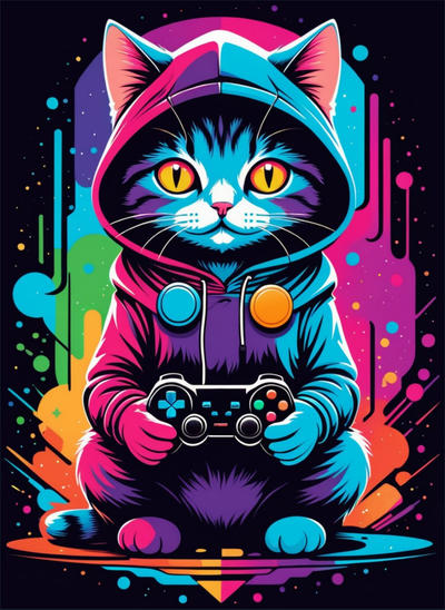 2dart gamer cat by statusd112 art 2d hue forge picture decoration gaming deep colors hueforge filament painting artwork 3d print model - Mito3D