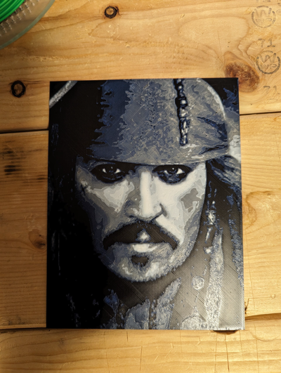 captain jack sparrow hueforge by papa emeritus iv art 2d johnny depp hue forge remote swatch huedimmer multi colo color print printing contest layer change height painting 3d print model - Mito3D