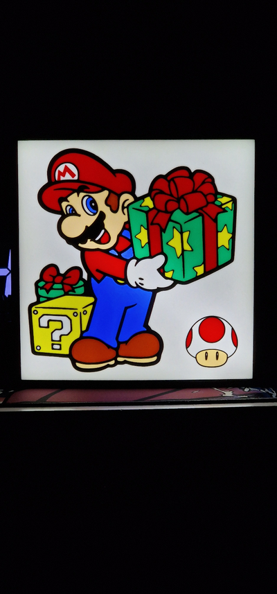 mario christmas lightbox led lamp by nico91 art signs & logos super nintendo 2023 wall light box festivities deccoration kids kidsroom 3d print model - Mito3D