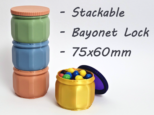 istiflenebilir kavanoz 60mm versiyon by threed michael ev halkı modeller mutfak vazo kutu organizatör ofis sıra konteyner noel kapak sarmal depolama atölye vazemode çöp kutusu bardak saklamak duvarcı süngü 3d print model - Mito3D