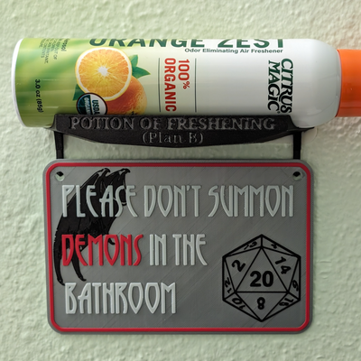 summon demons bathroom sign w mount potion of freshening by mattinoregon art signs & logos demon d shelf my 3d print model - Mito3D