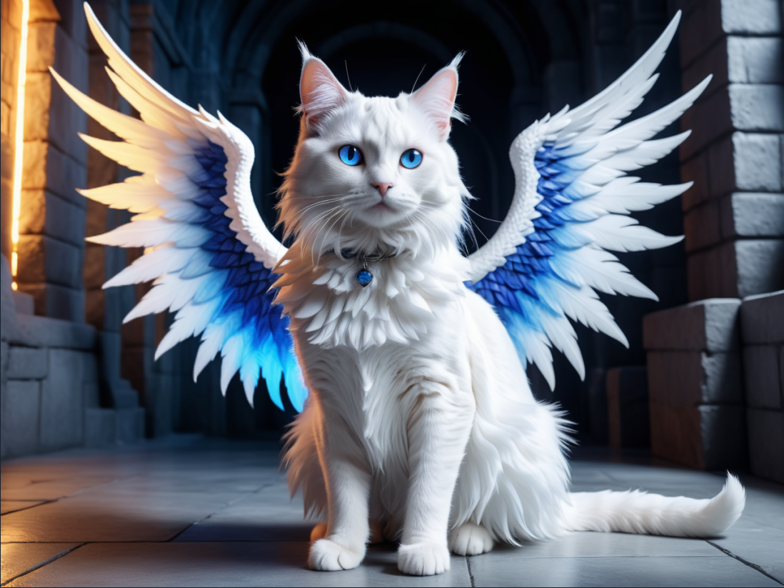 2d art flycats series no2 angelic cat by statusd112 angel heaven portrait wings flying object contest filament painting hueforge picture decoration artwork 3D print model - Mito3D