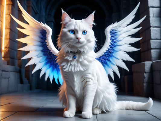 2d art flycats series no2 angelic cat by statusd112 angel heaven portrait wings flying object contest filament painting hueforge picture decoration artwork 3d print model - Mito3D