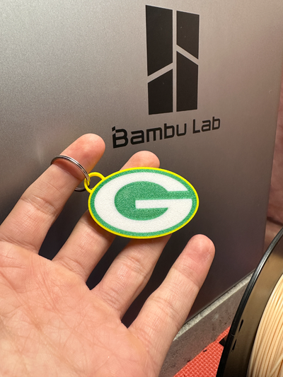 green bay packers multi-color keychain by davedesigns3d art signs & logos nfl football greenbay key chain ring toy multicolor multi color ams x1c p1p p1s 3d print model - Mito3D