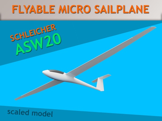 asw20 aliante micro flyable by pigro giocattoli giochi giocattolo vaso aereo modello divertimento vasemode aeromobili volare schleicher scivolare aviazione 3d print model - Mito3D