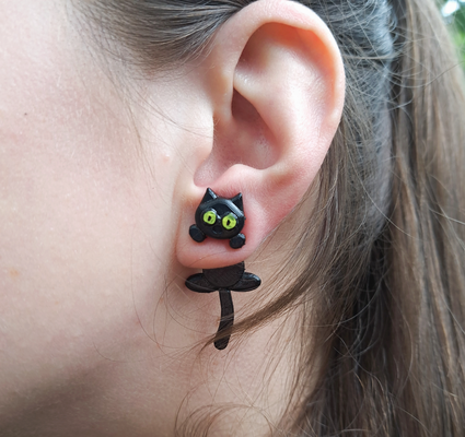 earring cat by printmydesign fashion earrings blackcats jewelery 3d print model - Mito3D