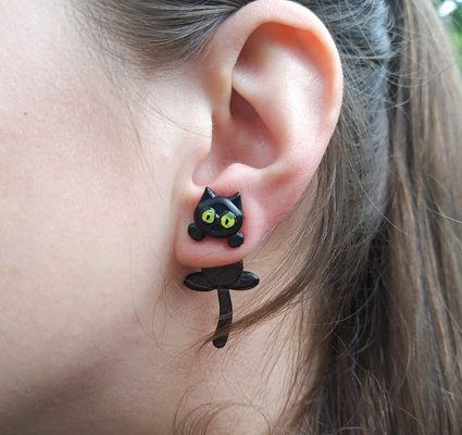 boucle d'oreille chat by imprimermondesign mode boucles d'oreilles chats noirs bijoux 3d print model - Mito3D