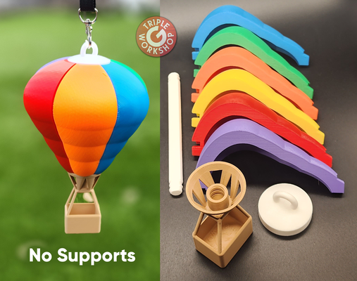 hanging hot air balloon - no supports by triplegworkshop household decor mini multicolor plane model zeppelin printinplace fit hang aircraft multipart flying outdoor outside travel basket fly helicopter nosupport heli pip airport porch balloons blimp toy toys float assemble 3d print model - Mito3D