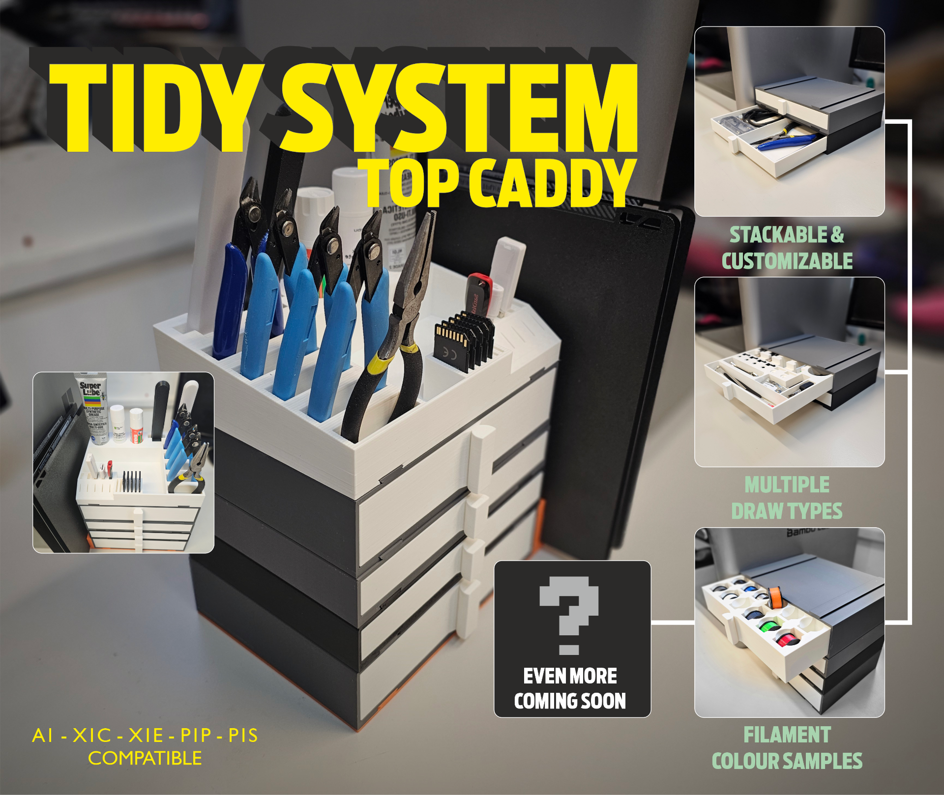 rangé système caddie rapide accès outils by chaos total 3d imprimante accessoires bambu p1p x1c p1s x1e ams pla boîte cas gaine espace rangement nettoyer empilable 3D print model - Mito3D