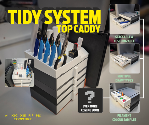 tidy system caddy - quick access tools by totalchaos 3d printer accessories bambu p1p x1c p1s x1e ams pla box case storage clean stackable 3d print model - Mito3D