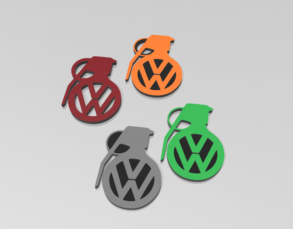 vw grenade porte clés 4 variantes by orange art 2d volkswagen logo golf scarabée punaise autobus t1 t2 t3 mk2 ii iii 3 iv vi gti gte gtd gto rallye jetta passat clé chaîne accessoire 3D print model - Mito3D