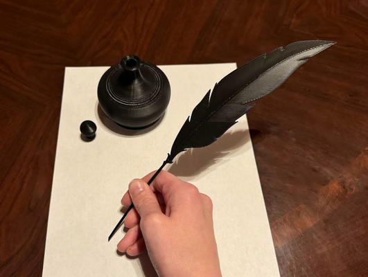 raven feather quill inkwell by kopp3d props & cosplays bottle topper 3d print model - Mito3D