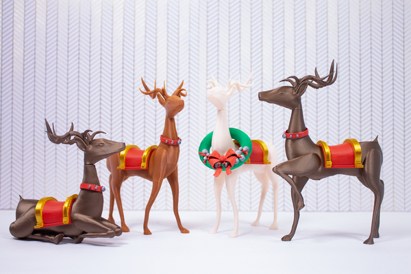 3d christmas reindeer in four poses + cute wearable accessories by 3dprintbear miniatures animals deer decor holiday animal 3d print model - Mito3D