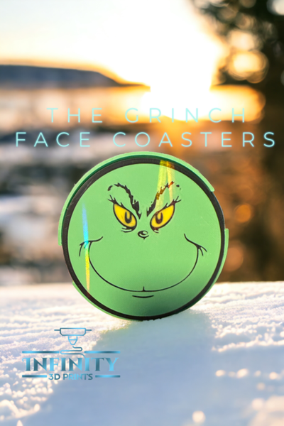 grinch face coaster set holder by infinity 3d prints household decor drink table green christmas coffee grinchmas movies 3d print model - Mito3D