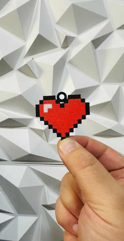 8-bit heart ornament or key chain by williams industries household decor mario gamer super gaming nes nintendo christmas 2023 art wall sign 2d 3d zelda health decorations decoration 3d print model - Mito3D