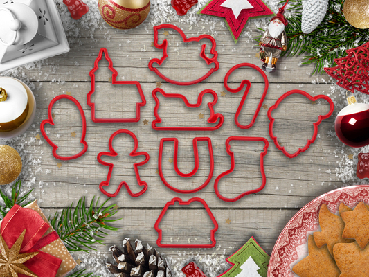 christmas cookie cutter set 01 by indibles hobby & diy cutters santa claus 3d print model - Mito3D
