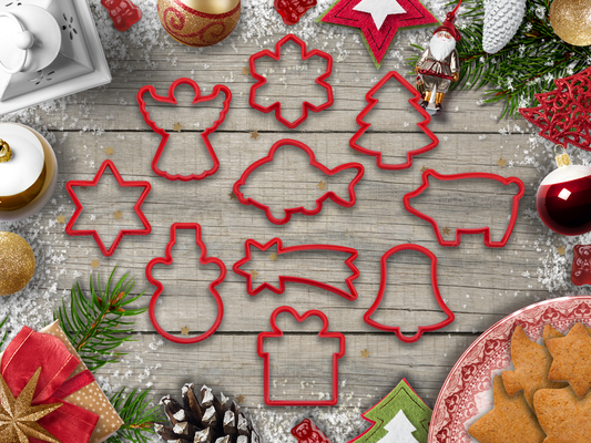 christmas cookie cutter set 2 by indibles hobby & diy gift giftbox carp tree ring angel star comet 3d print model - Mito3D