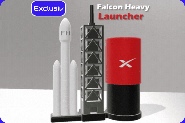 falcon heavy rocket launcher by bambam design toys & games roccket space spacex starship spacexlaunch rakete start starter stomp spaceship spaceshuttle 9 saturn saturn18 v nasa 3d print model - Mito3D
