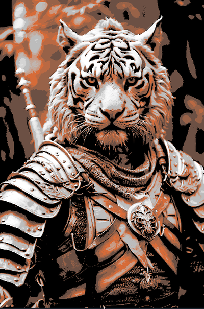 tiger warrior portrait fantasy wall art - hueforge by mclanesmemories 2d armor 3d print model - Mito3D