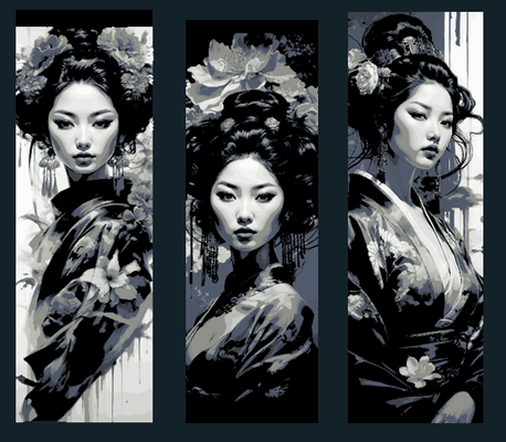 conjunto of 3 marcadores belleza geisha orientar by recuerdos mclanes arte 2d marcador libro marca asiático forja sombreros pared 3d print model - Mito3D