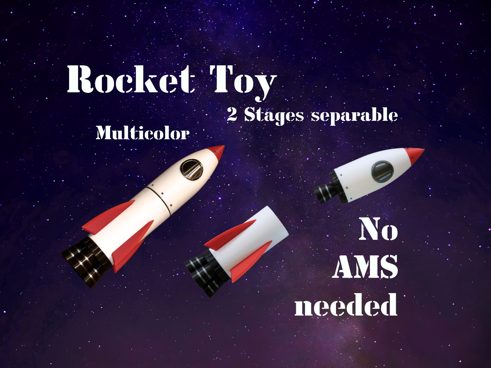 komik roket oyuncak 2 stage by oyuncaklar oyunlar ams no parçalı renkli ayrılabilir sahne boşluk evren yıldızlar astronot güneş sistemi model servis aracı ay yükseltici keşif başlatmak motor 3D print model - Mito3D