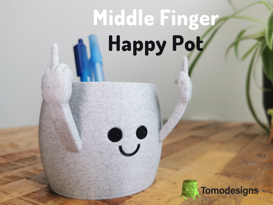middle finger happy pot by tomodesigns household house models plantpot funny lol gift gifts 3d print model - Mito3D