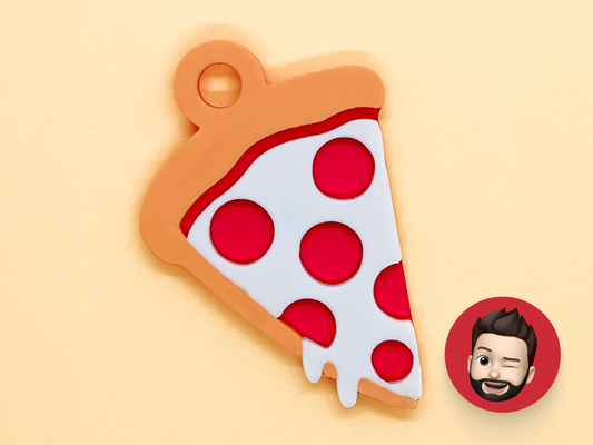 food pizza slice keychain by nicodeimos art coin & badges fat peperoni pepperoni cheese american us york key ring rings chain chains keychains keyring keyrings ear ears earring earrings original magnet magnets 3d print model - Mito3D