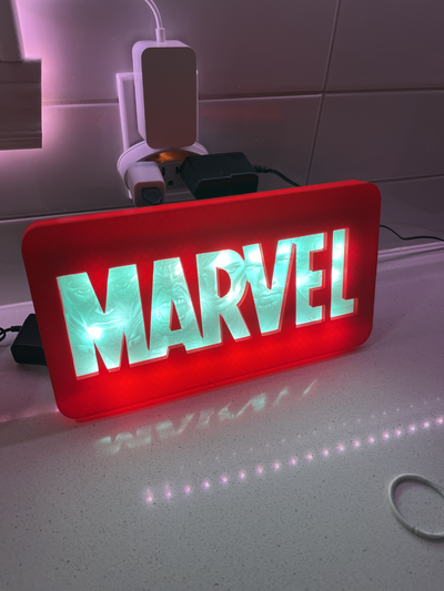 marvel lithopane led-lightbox by tommy gun art signs & logos ligthbox led lightbox light box 3d print model - Mito3D