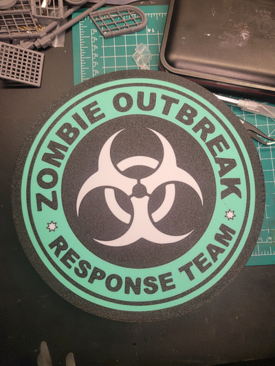 zombie outbreak response team light box by 3dmammoth art signs & logos mancave wall hunting hunter halloween spooky virus dayz left4dead nosupport sign 3d print model - Mito3D