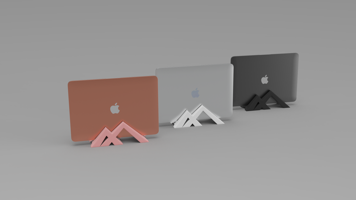 montagne macbook in piedi by josteb domestico ufficio aria titolare supporto pro macbookair computer veloce stampa gadget freddo pc tavolo scrivania accessori accessorio mela 3d print model - Mito3D