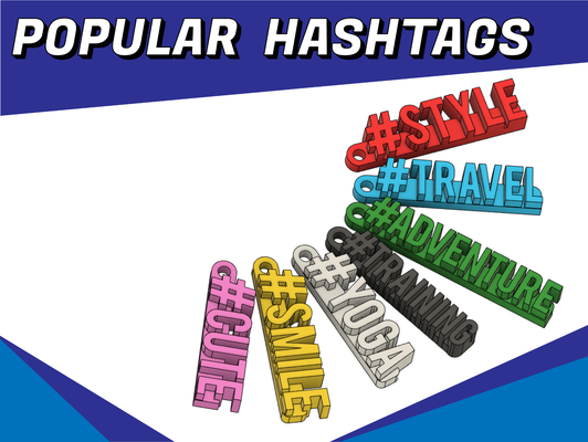 popular hashtags - keychains- by creativity lab art coin & badges keychain keychains keychian keychians yoga adventure cute style travel idea training smile hashtag color colorful coloured colored 3d print model - Mito3D