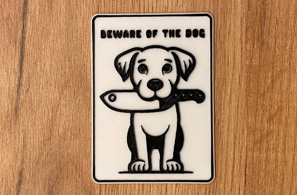 knife dog sign - beware of by wing-art art signs & logos accessories plate bewaresign dogowner humor illustration property mouth pet pets owner 3d print model - Mito3D