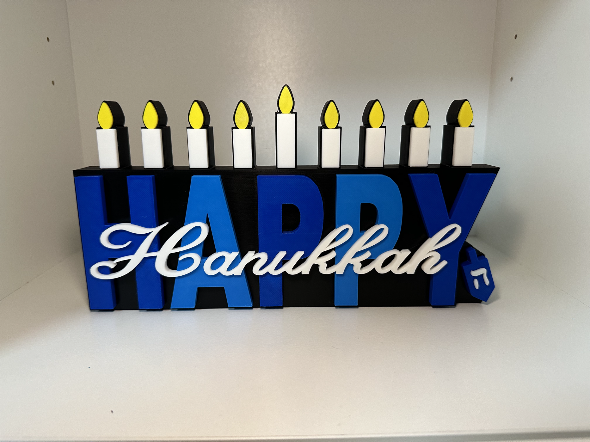 glücklich chanukka dekoration by 3d vorstellen haushalt dekor urlaub weihnachten hannukah jüdisch winter menora dreidel 3D print model - Mito3D