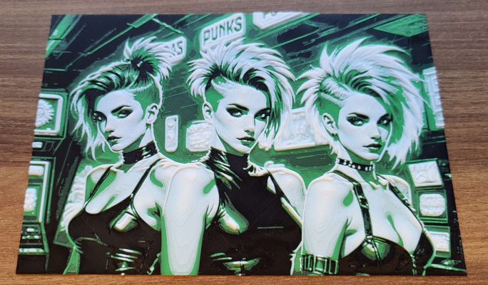 2d art meeting point by statusd112 futuristic bar punks girls girl painting decoration decor hue forge 4colors hueforge game gaming story artwork 3d print model - Mito3D