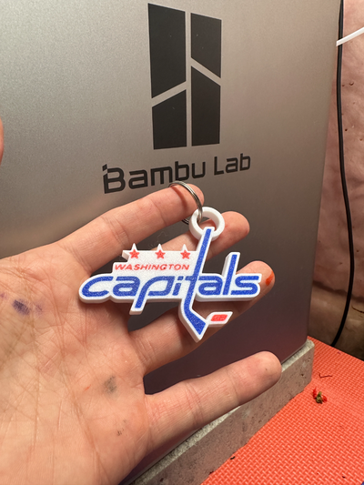 washington capitals multi-color keychain by davedesigns3d art signs & logos nhl key chain ring keyring hockey caps ams x1c p1p p1s multi color multicolor toy 3d print model - Mito3D