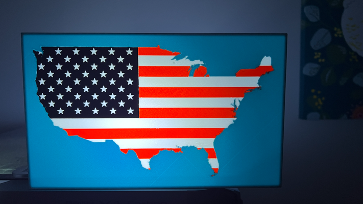 uniti d'america carta geografica bandiera lightbox by dannazione arte segni loghi america 3d print model - Mito3D