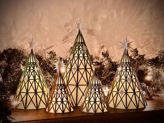 geometric christmas trees by catiav5ftw household festivities tree art deco decor holiday star lights light tealight 3d print model - Mito3D