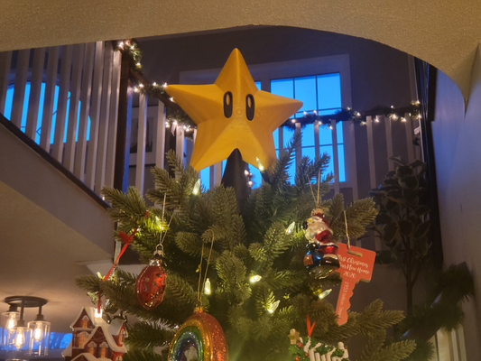 mario star christmas tree topper remixed by nweishar household house models christ decoration 2023 xmas 3d print model - Mito3D