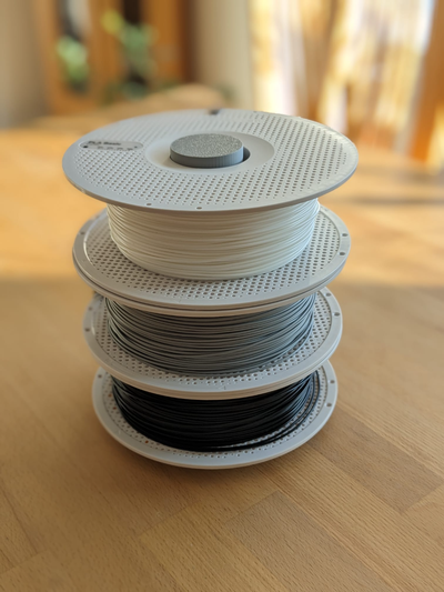 filament spool holder three rolls by mo 3d prints tools organizers filamentholder spoolholder 3d print model - Mito3D